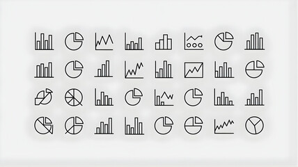 Comprehensive collection of modern business data visualization vector icons for financial analytics, marketing statistics, and growth reporting applications, ideal for web and app design