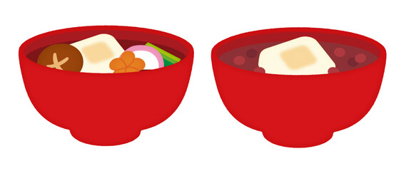 お汁粉、お雑煮のイラストセット © Moe Hosokawa