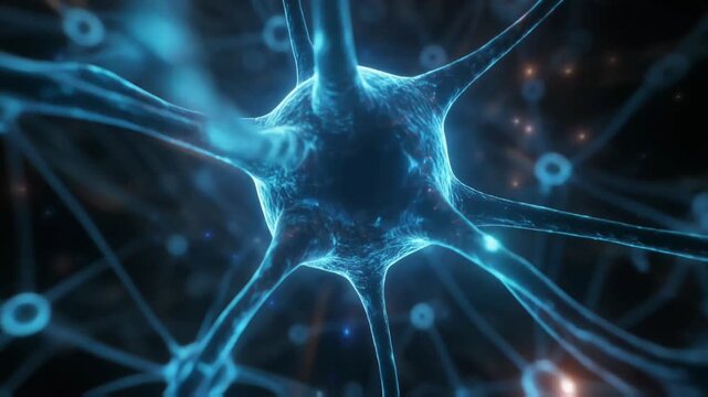 Abstract glowing neuron structure floating in dark space, representing artificial intelligence, neural networks, and advanced digital science concepts.