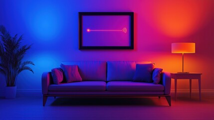 Contemporary urban living room design cozy atmosphere with vibrant colors and stylish interior photography