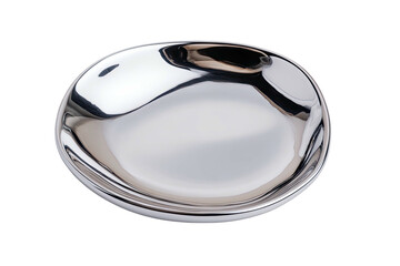 Shiny, silver dish with smooth, fluid, asymmetrical form