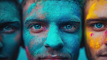 Colorful celebration of friendship during holi festival india closeup portraits vibrant environment joyful concept