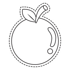 A simple black and white outline of an apple with a leaf and stem