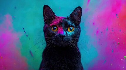 Vibrant holi celebration with colorful cat festive atmosphere gigapixel quality joyful scene