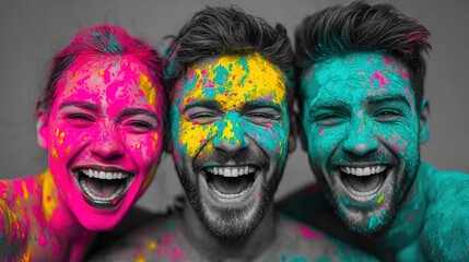 Close-up of joyful emotions in a vibrant outdoor holi celebration cultural expression in black and white