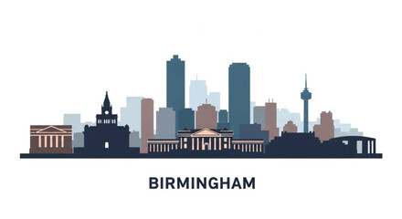 Obraz premium Birmingham skyline silhouette with iconic buildings