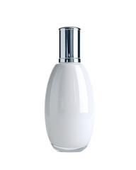 White, oval bottle with silver cap, isolated on black