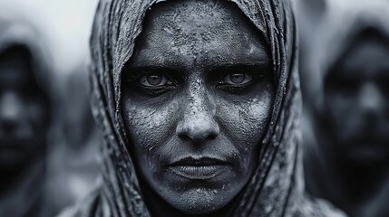 Monochrome holi festival faces india artistic photography urban environment close-up cultural expression
