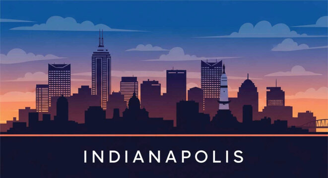 Indianapolis skyline at dusk with dramatic clouds