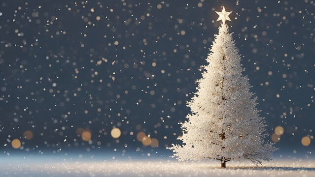 A beautifully illuminated Christmas tree adorned with snow and festive bokeh lights, creating a magical winter wonderland scene - Powered by Adobe