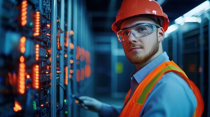 Engineer installing advanced telecom equipment in indoor environment for enhanced connectivity