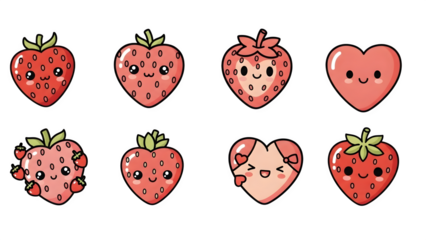 Valentine’s Day Strawberry Cluster of Five – Transparent Background PNG