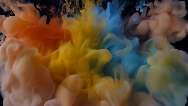 Colorful clouds of dye mixing against a black background