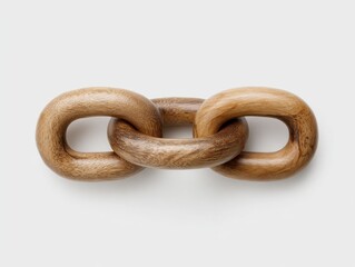 Obraz premium A close up shot of three interlocking wooden chain links on a light background
