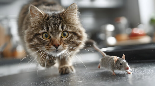 A cat is chasing a mouse