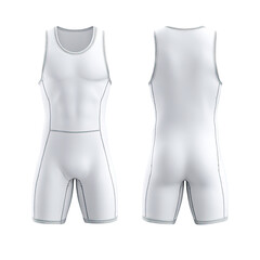 White wrestling singlet, front and back view, black background