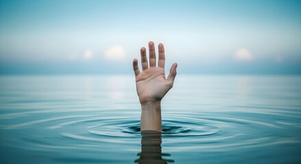 Hand Reaching out of the Water in Desperation for Help and Needing Assistance