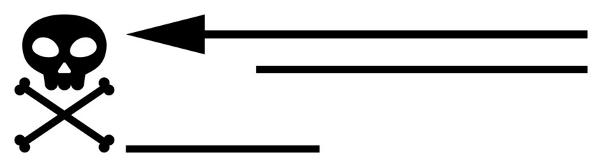 Obraz premium Danger symbol. Skull and crossbones with bold arrow design warnings and risks. Danger signaling hazardous areas or critical situations. Use in safety, signage, and communication