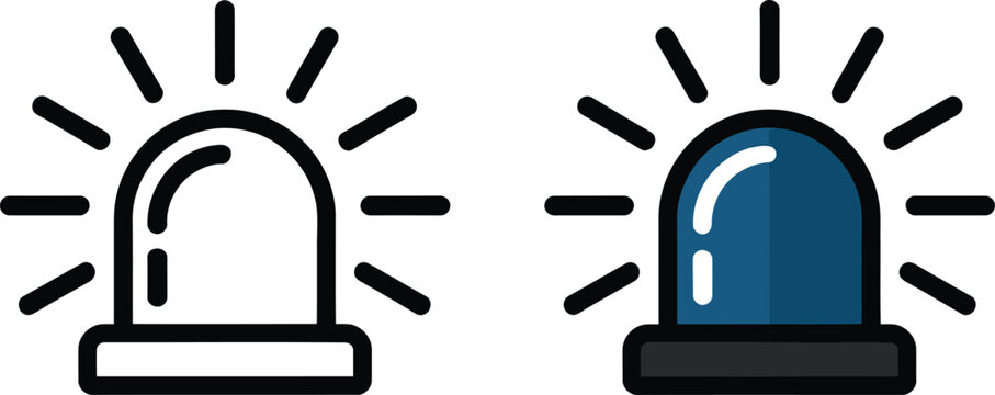 Two Siren Light Icons Outline and Blue alarm emergency