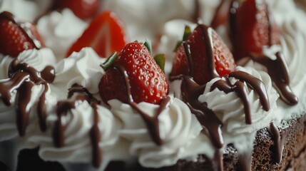 Delicious Chocolate Cake with Fresh Strawberries and Whipped Cream