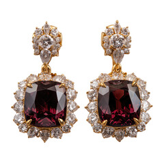 Garnet gems framed in gold and diamond cluster earrings