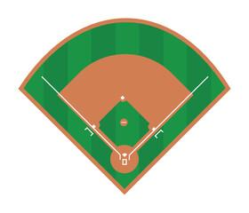 Top-down illustration of a baseball field layout showing bases, foul lines, and outfield boundaries