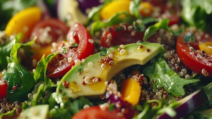Fresh quinoa salad with avocado, tomato, and greens for healthy eating