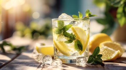 Refreshing summer drink with lemon and