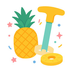 illustration of pineapple corer slicing pineapple