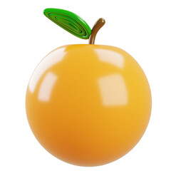 Glossy orange fruit with a green leaf and smooth surface, isolated on a clean white background in a bright modern 3D illustration style.