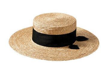 Straw boater hat, wide brim, with dark band