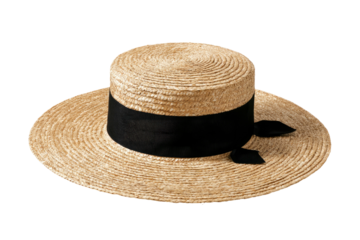 Straw boater hat, wide brim, with dark band