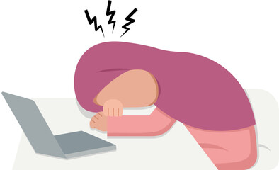 Hijab Office Worker Feeling Burnout