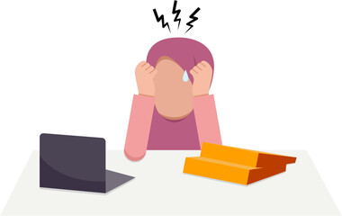 Hijab Office Worker Feeling Burnout