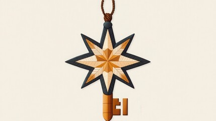 Pixelated Star Key with Eight Points in Brown and Beige Geometric Pattern on a Textured Background