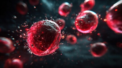 Microscopic view of red blood cells in a dark setting