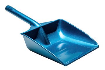 Metallic blue plastic scoop with handle on black