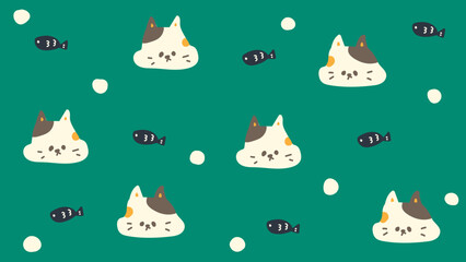 動画配信用の背景73　レトロかわいい猫と魚