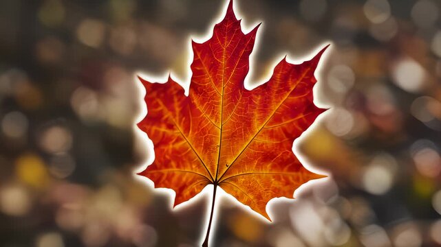 Maple Leaf Changes From Green to Orange With Glowing Outline Effect