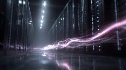 Data center operations showcasing high-speed connectivity digital environment server racks futuristic viewpoint