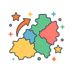 illustration of colorful puzzle pieces with arrow