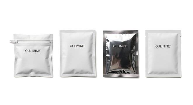 Four small white and silver foil packets with brand name O U L I M I N E O U L I N I N E packaging