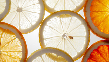 backlit silhouette of sliced fruit with soft warm light and translucent edges