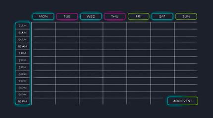 Neon Weekly Schedule Planner UI Design Dark Theme