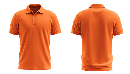 Orange polo shirt, front and back views. Isolated image