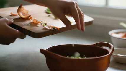 Zero Waste Cooking Preparing Healthy Meals with Vegetable Scraps on Cutting Board for Sustainable Kitchen Experience