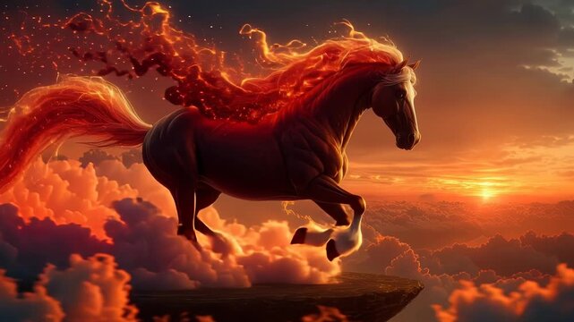 Elegant red horse dances across the skies, celebrating the spirit of Chinese New Year 2026 in a vibrant sunset