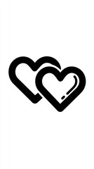 A simple black double heart outline icon on a clean white background, ideal for romantic, love-themed, or Valentine's Day designs with ample space for text.
