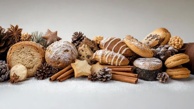 Festive assortment of cookie cinnamon stick pinecone star cookie biscuit gingerbread cinnamon stick