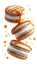 Stack of caramel-drizzled macarons with creamy filling